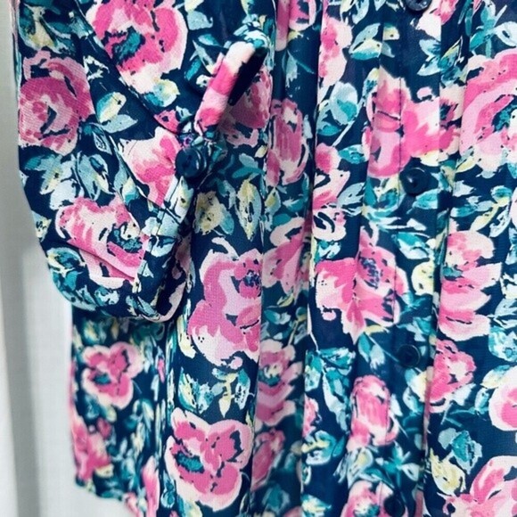 LC Lauren Conrad Floral Print Sheer Button Down Blouse Size Small Multicolored - Picture 9 of 12